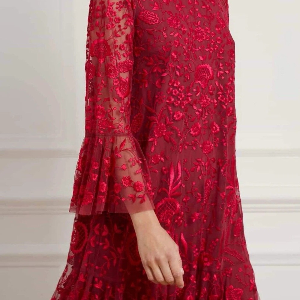 Needle & Thread Red Floral Lace Dress